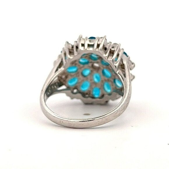 Designer Sterling Silver, Clear & Blue Cubic Zirconia Size 8‎ Cocktail Ring! 58 - Picture 4 of 6